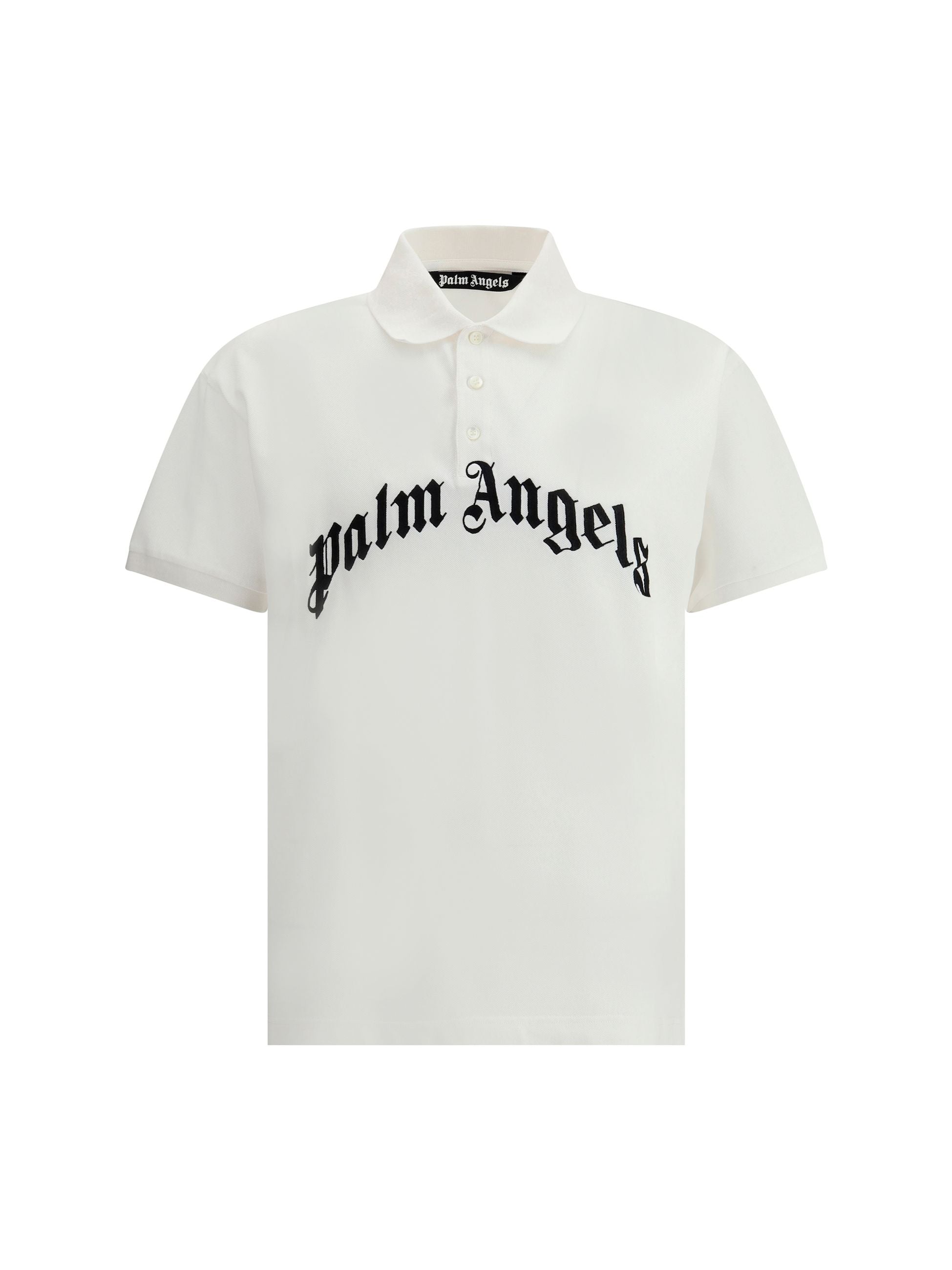 Polo Bianca Con Scritta Frontale Logo Palm Angels