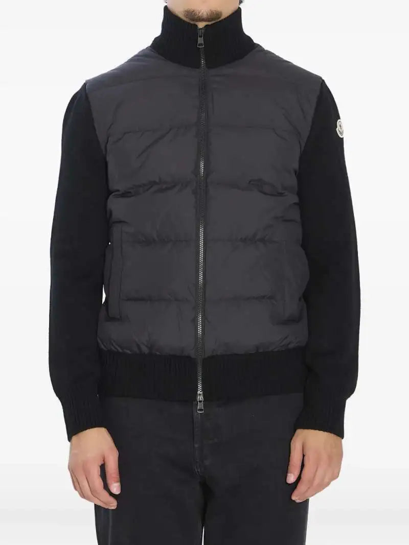 Giubbino Nero Tricot in Tessuto Tecnico e Lana Logo Manica Moncler