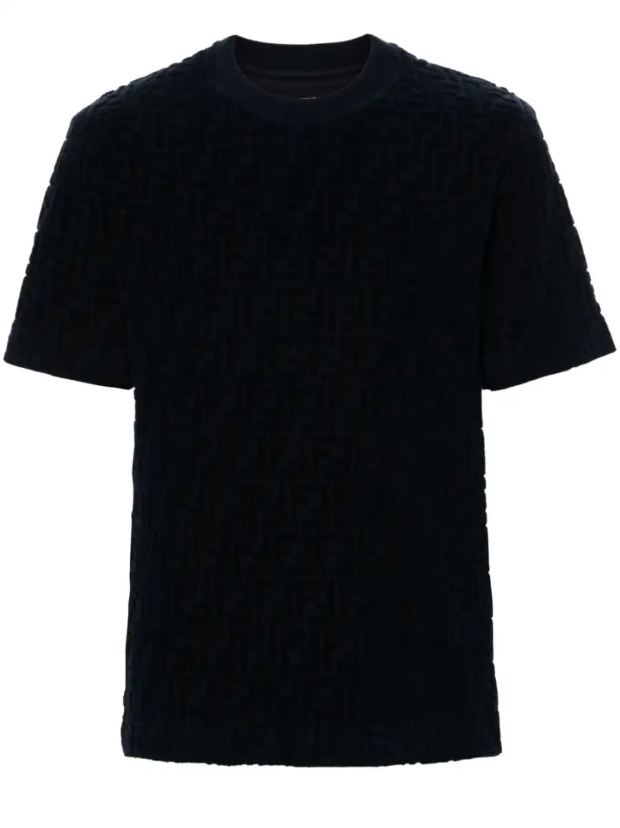 T-Shirt Nera in Spugna Logo All Over Fendi