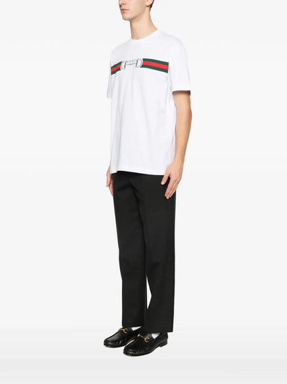 T-Shirt Bianca Striscia Multicolor Logo Gucci