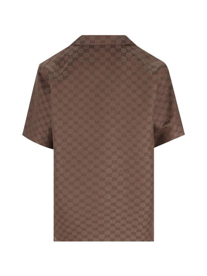 Camicia Bowling Marrone Logo GG Gucci