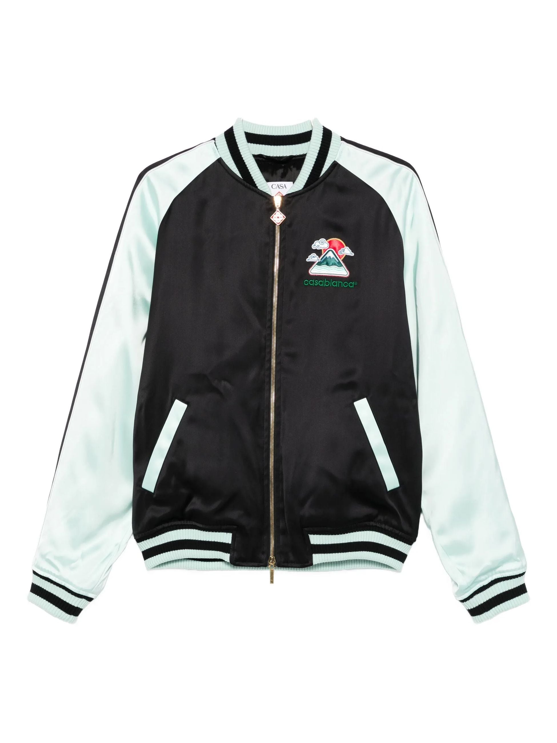 Satin Bomber Nero Stampa Retro Casablanca