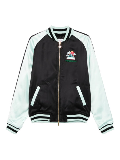 Satin Bomber Nero Stampa Retro Casablanca