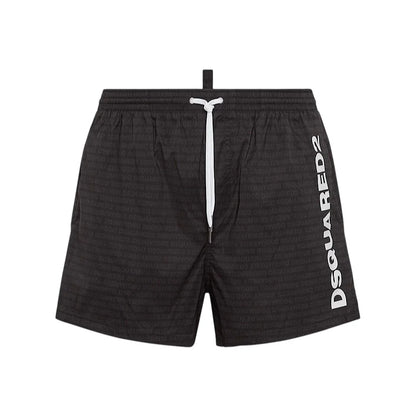 Costume Nero Logo All Over e Scritta Bianca Verticale Dsquared