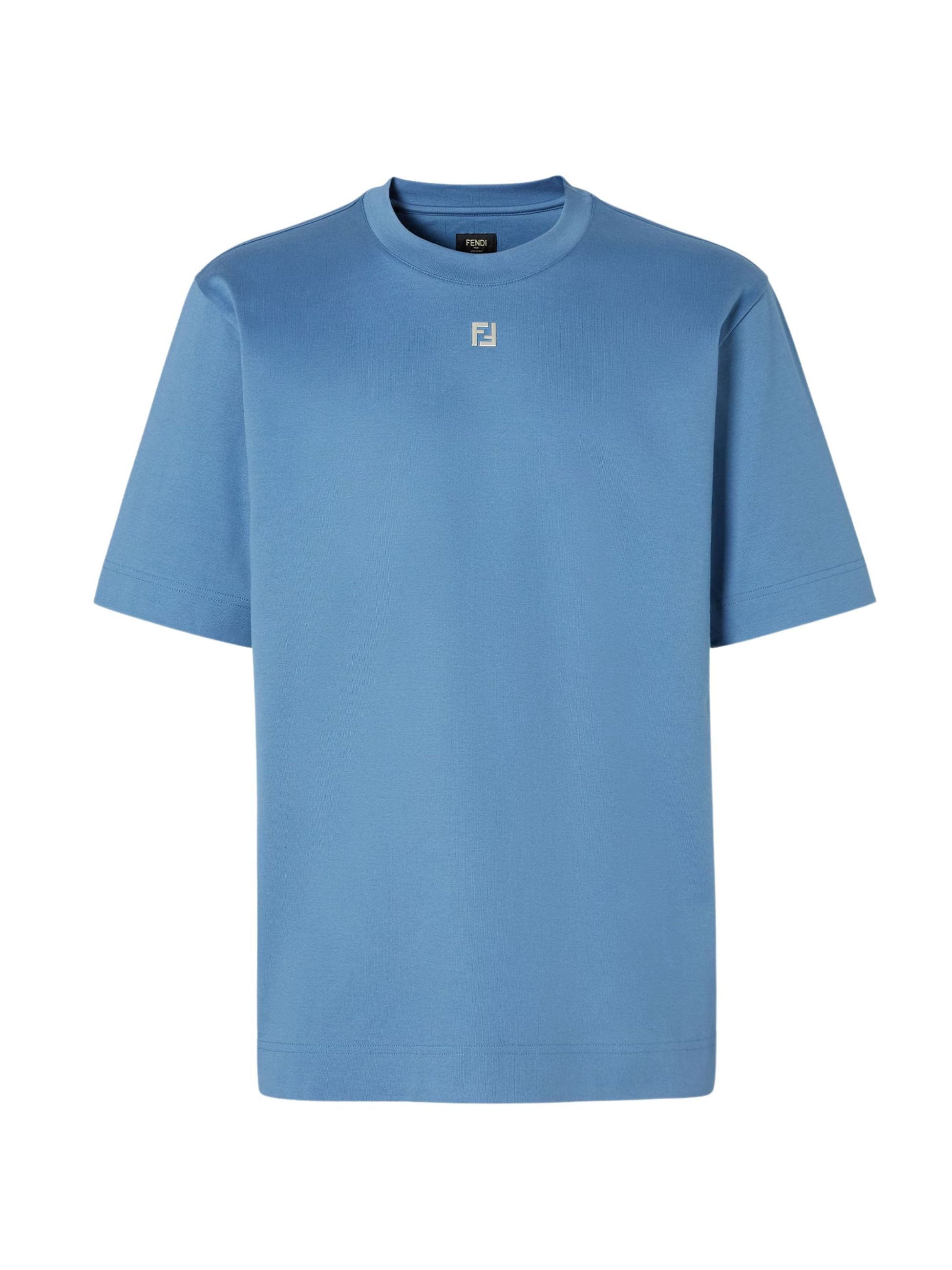 T-Shirt Azzurra Logo Metallico FF Fendi