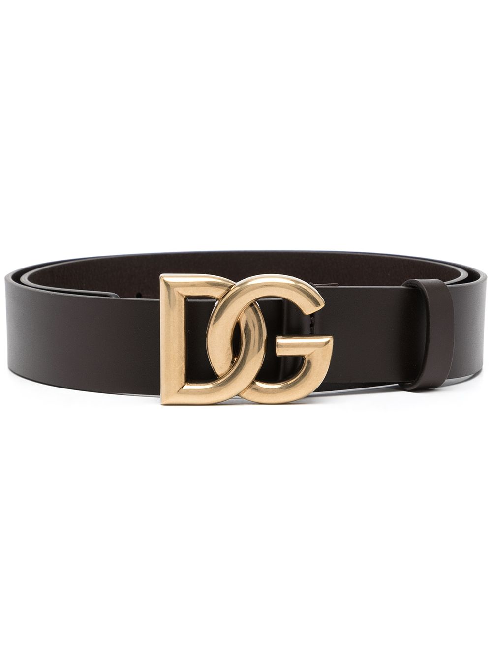CINTURA MARRONE IN PELLE LOGO ORO LOGO DOLCE E GABBANA