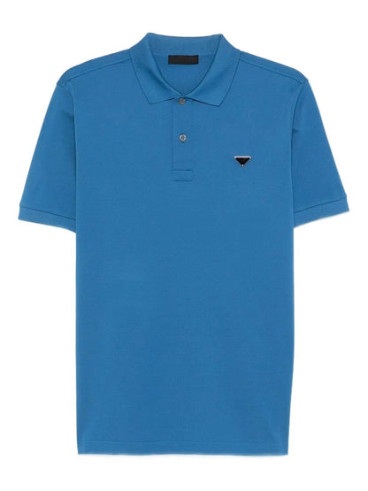 Polo Azzurra Logo Placchetta Metallica Prada