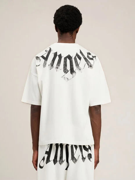 T-Shirt Bianca Scritta Logo Grande Collo Palm Angels
