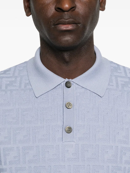 Polo Azzurra Logo All Over FF Fendi