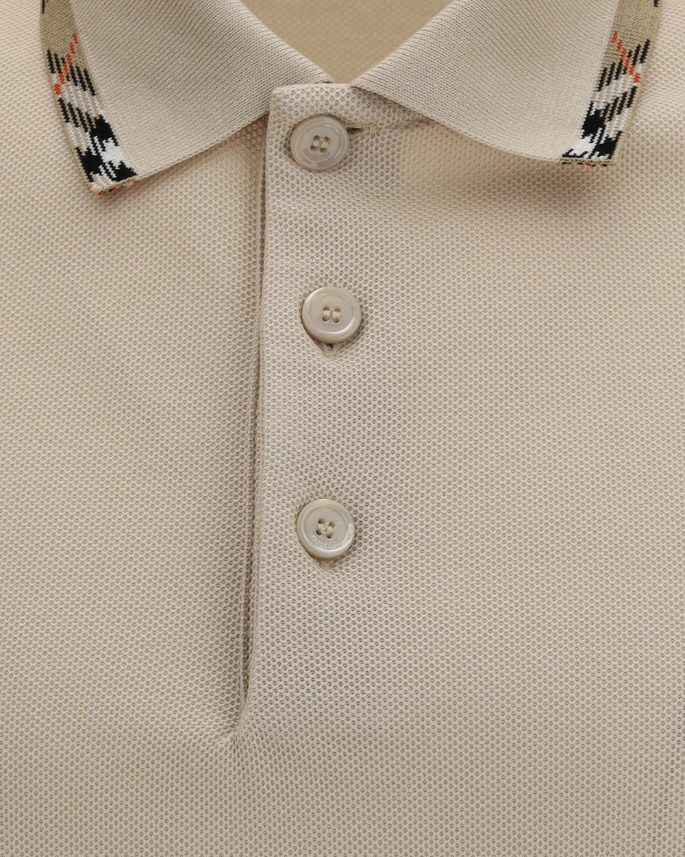Polo in Piqué Beige Collo Dettaglio Check Burberry