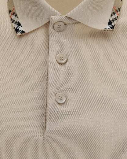 Polo in Piqué Beige Collo Dettaglio Check Burberry