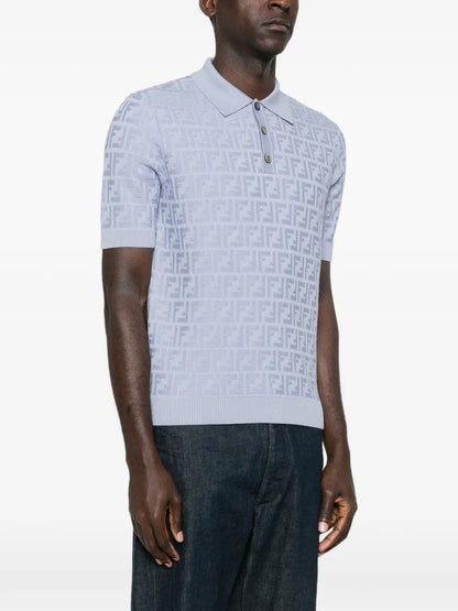Polo Azzurra Logo All Over FF Fendi