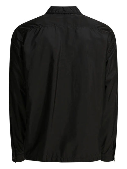 Camicia Nera in Nylon con Zip e Logo Prada