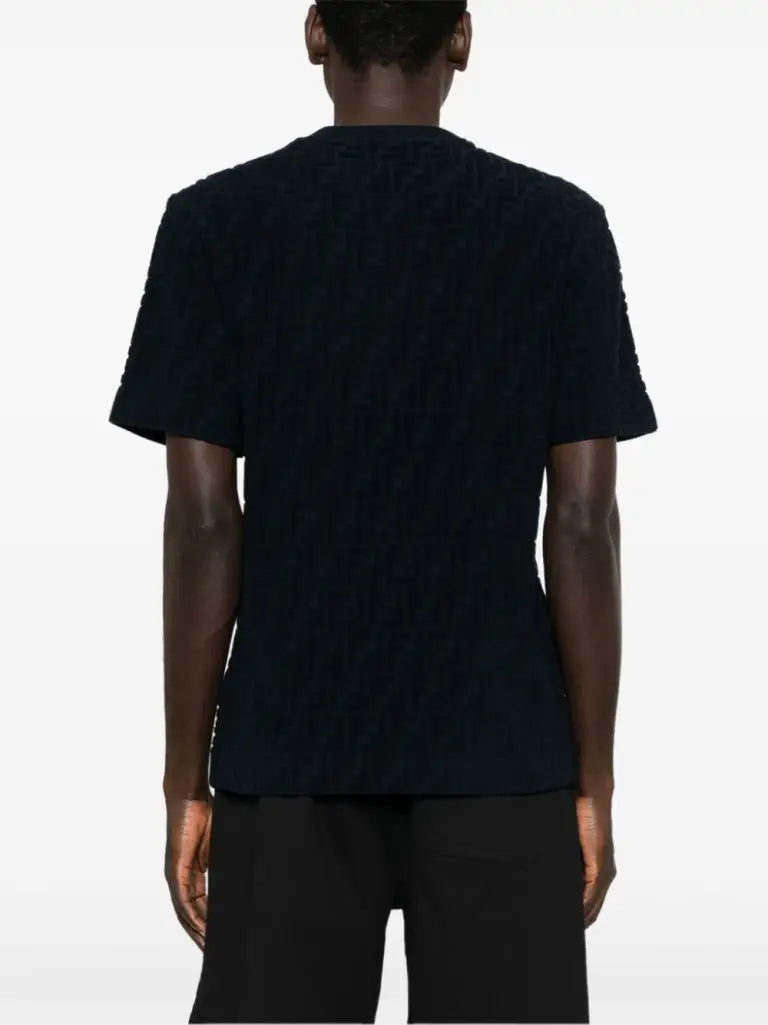 T-Shirt Nera in Spugna Logo All Over Fendi