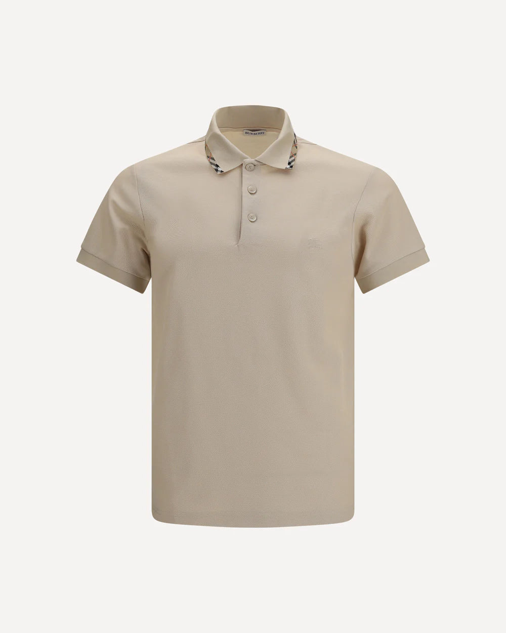 Polo in Piqué Beige Collo Dettaglio Check Burberry