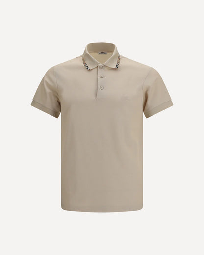 Polo in Piqué Beige Collo Dettaglio Check Burberry
