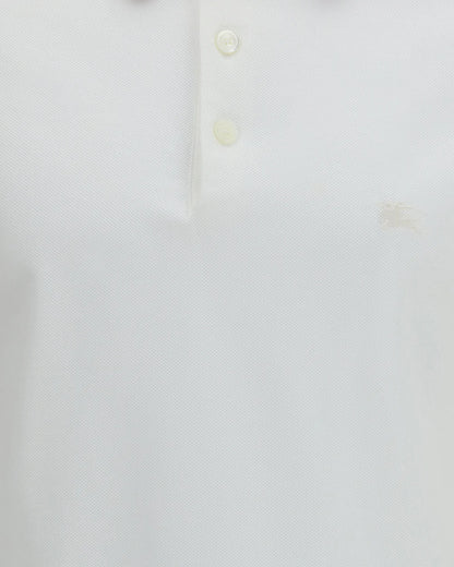 Polo Bianca in Piqué Dettagli Collo Check Burberry