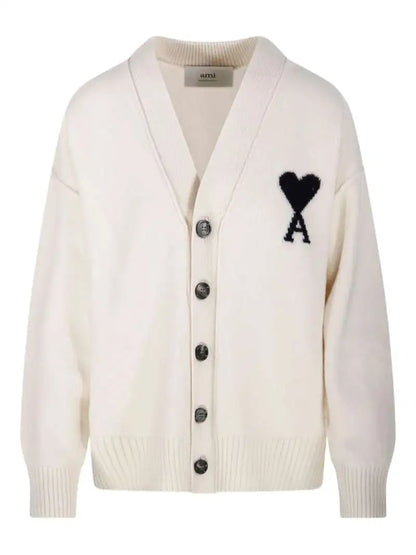 Cardigan Bianco Cuore Grande Nero Ami Paris