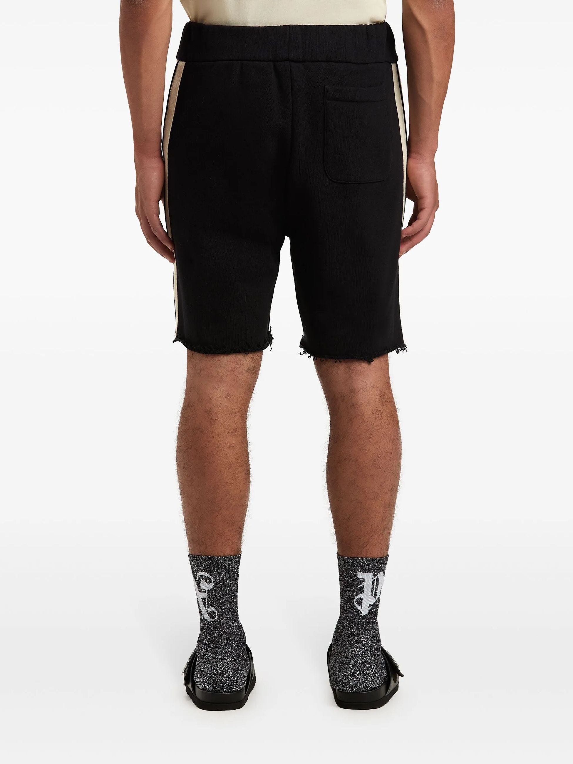 Shorts Nero Sfrangiato Con Scritta Logo Frontale Palm Angels