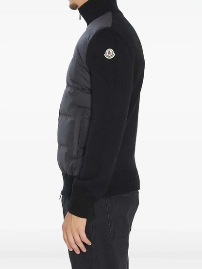 Giubbino Nero Tricot in Tessuto Tecnico e Lana Logo Manica Moncler