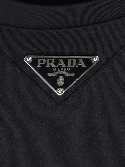 T-Shirt  Nera Girocollo Placchetta Prada