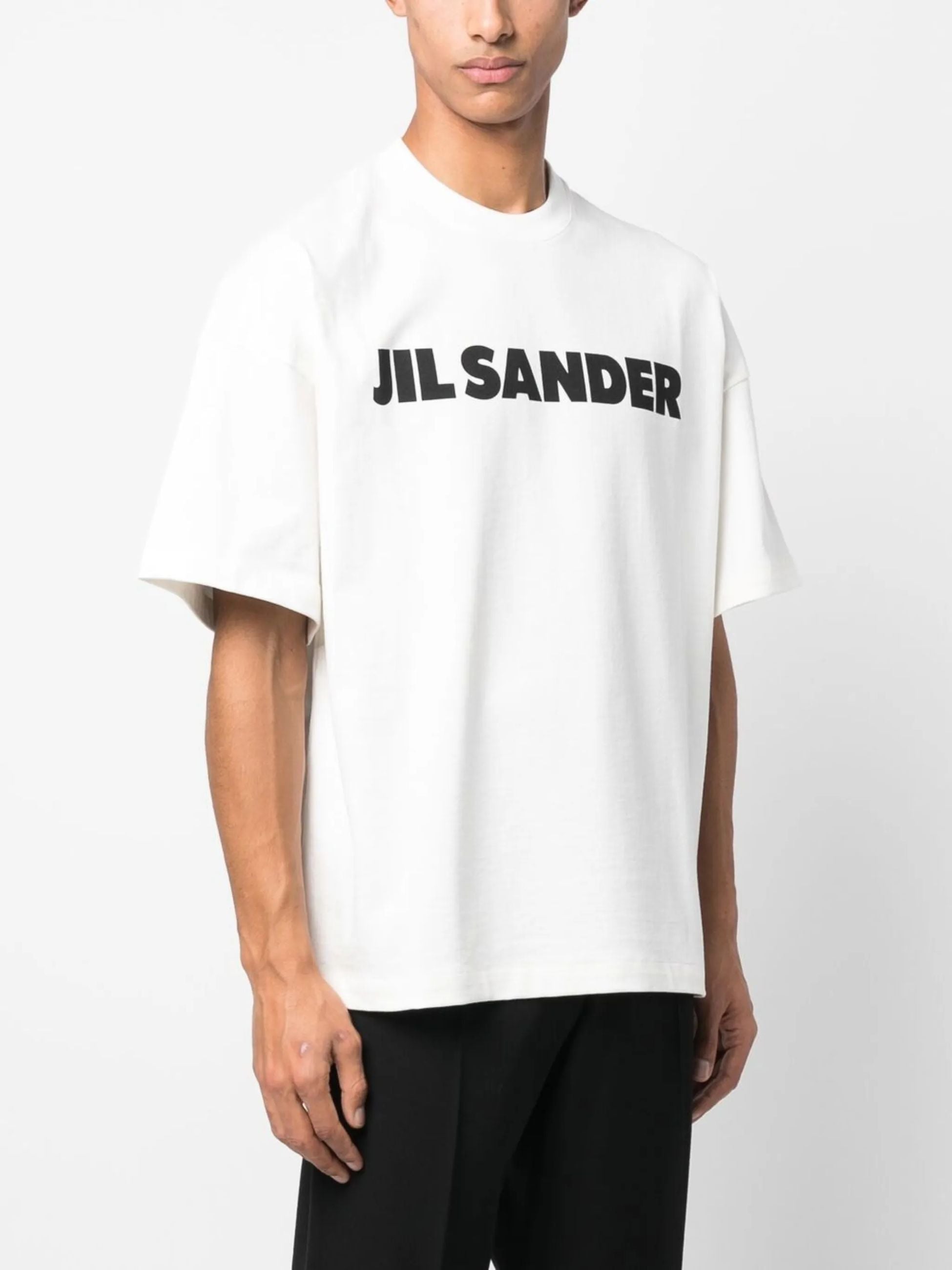 T-Shirt Bianca Logo Scritta Jil Sander