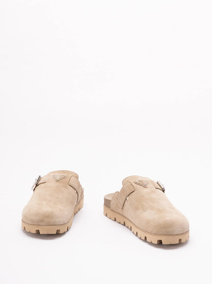 Sabot Suede Beige Logo Prada