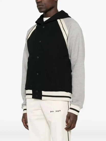 Giubbino College Grigio Con Cappuccio e Scritta Retro Palm Angels