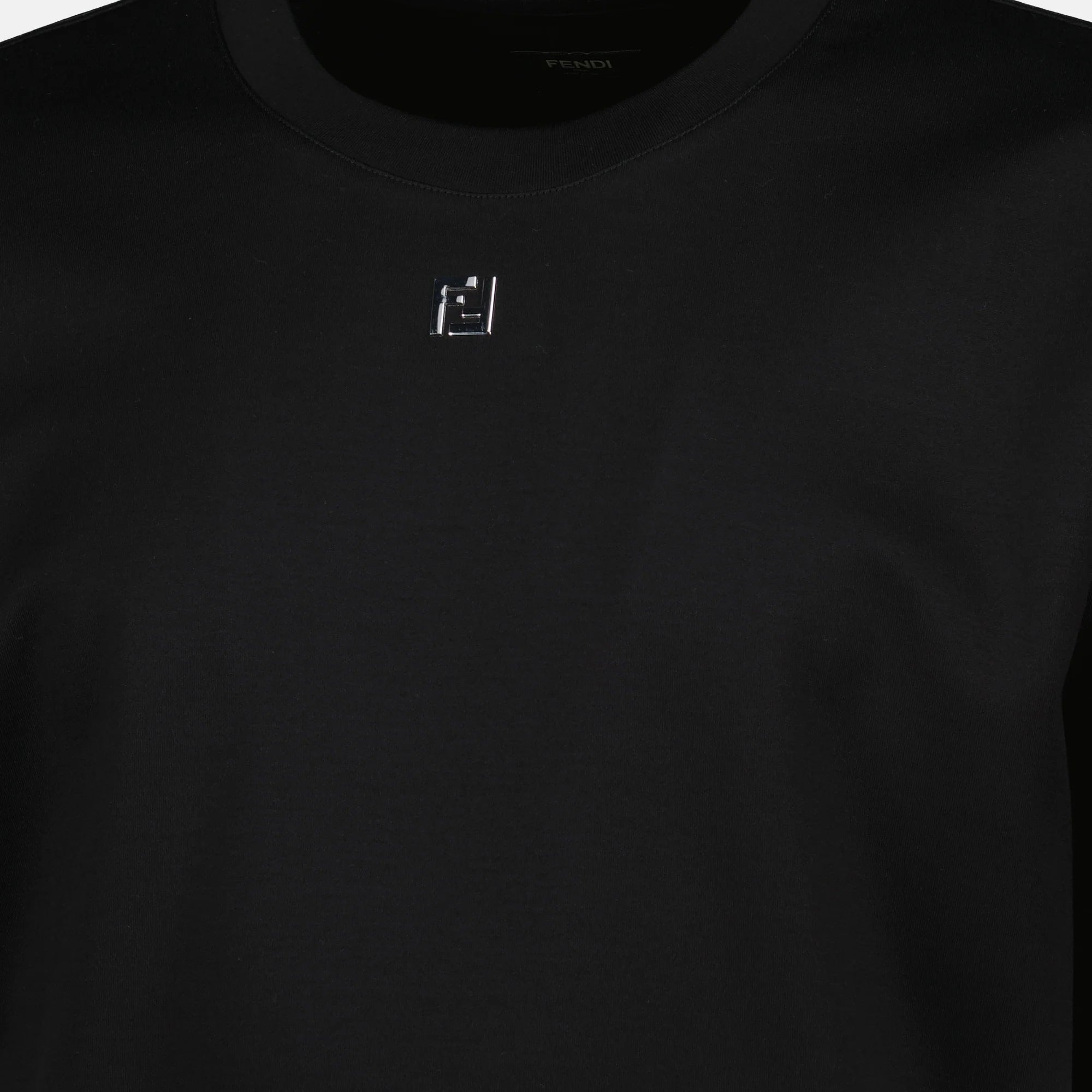 T-Shirt Nera Logo Centrale Metallico FF Fendi