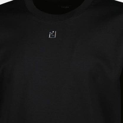 T-Shirt Nera Logo Centrale Metallico FF Fendi