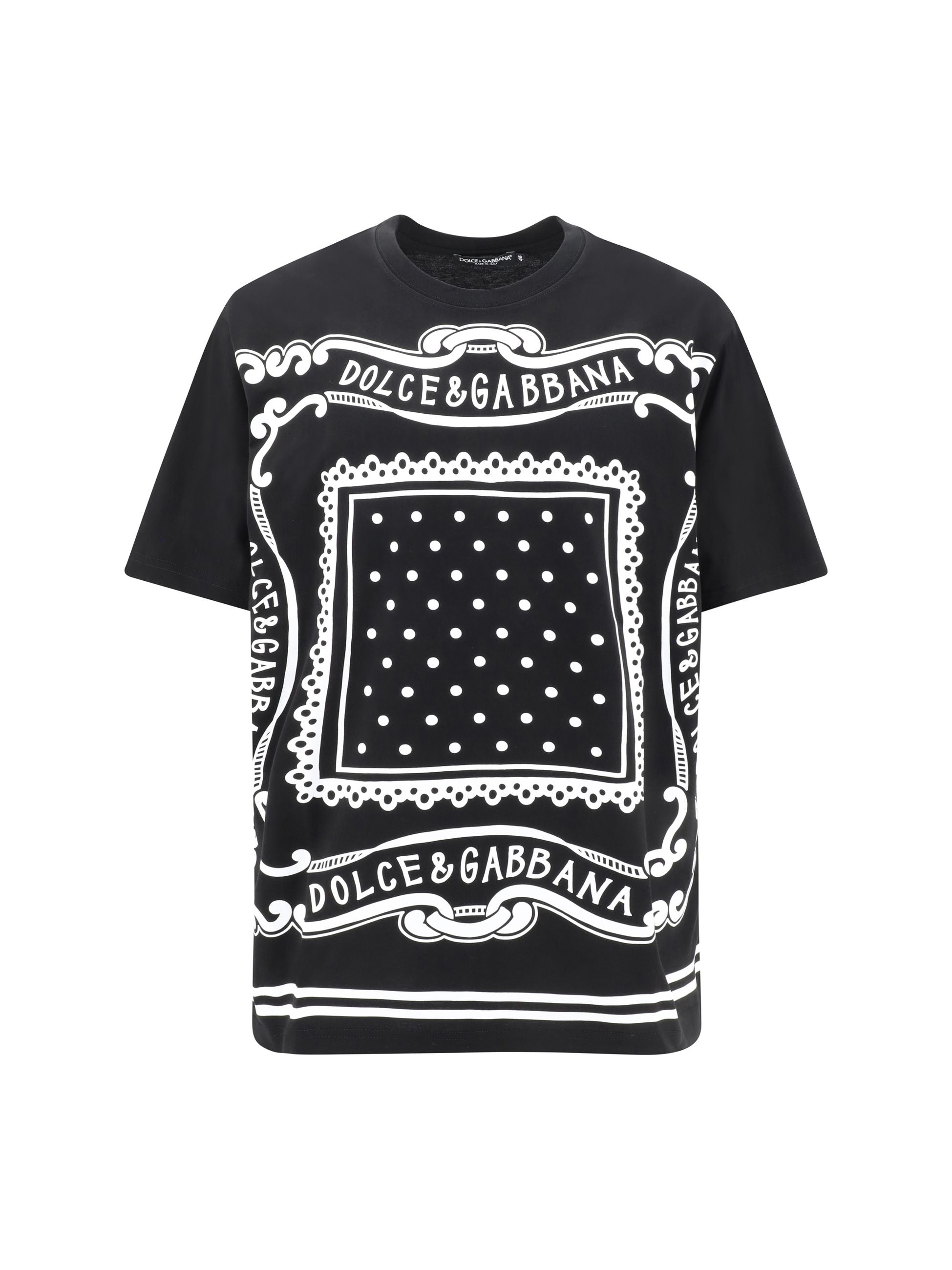 T-Shirt Nera con Stampa Fantasia Dolce e Gabbana