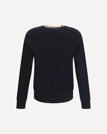 Maglia Nera in Lana Collo Check Burberry