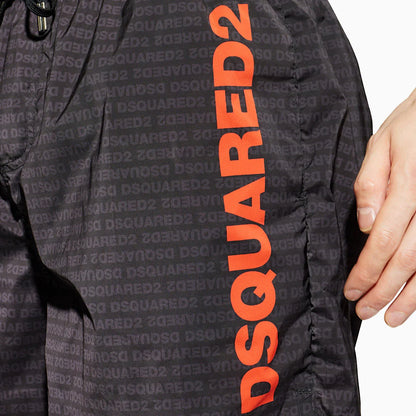 Costume Nero Logo All Over Scritta Verticale Arancione Dsquared