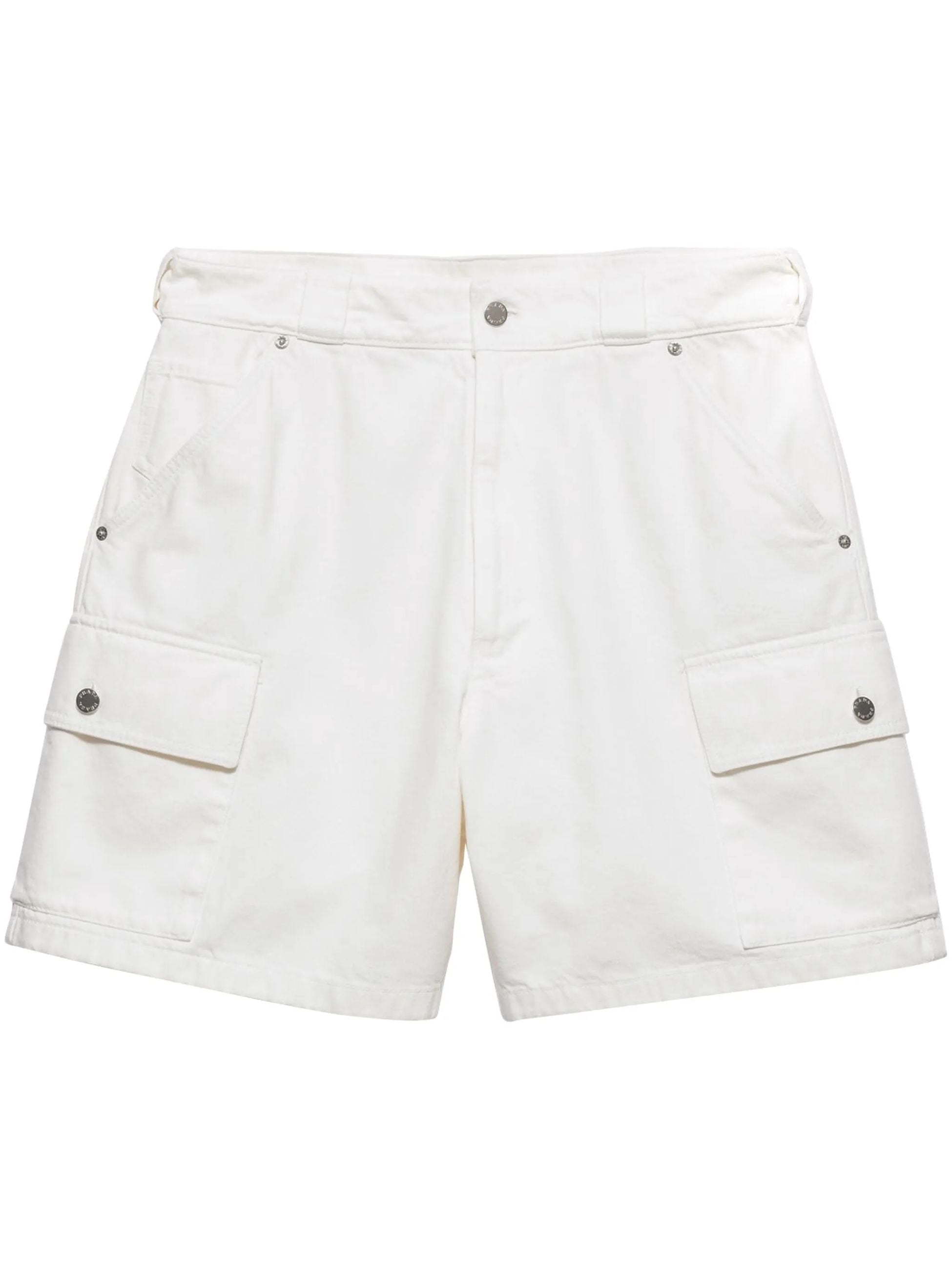 Shorts in Denim Bianco con Placchetta Prada