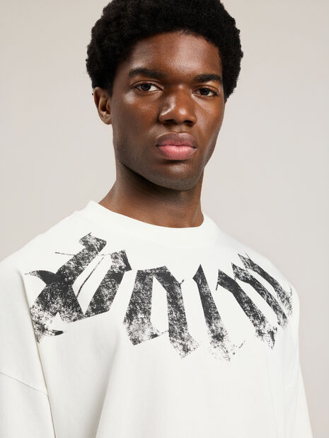 T-Shirt Bianca Scritta Logo Grande Collo Palm Angels