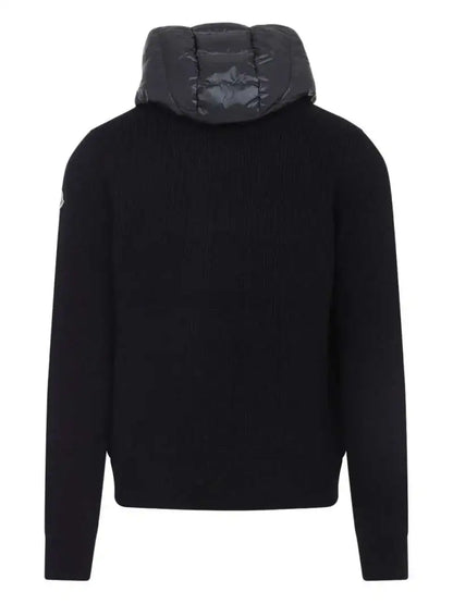 Giubbino Nero In Tessuto Tecnico Maniche in Lana e Cappuccio Moncler