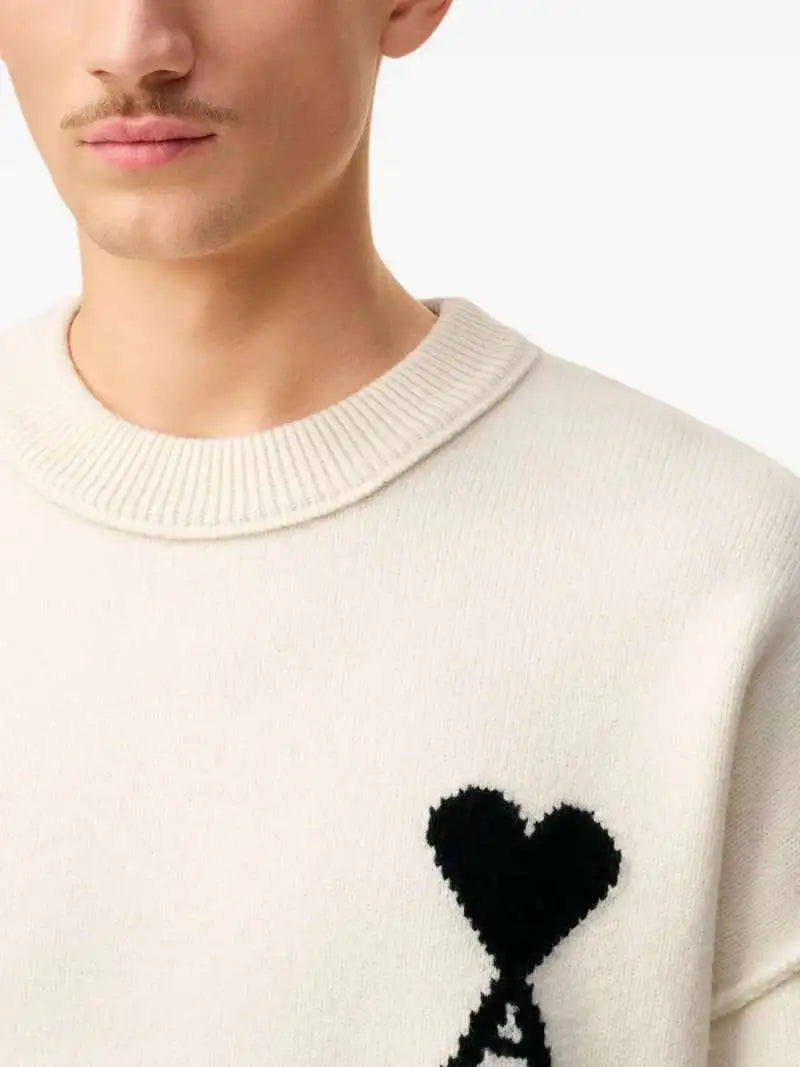 Maglia Bianca in Lana Cuore Nero Ami Paris