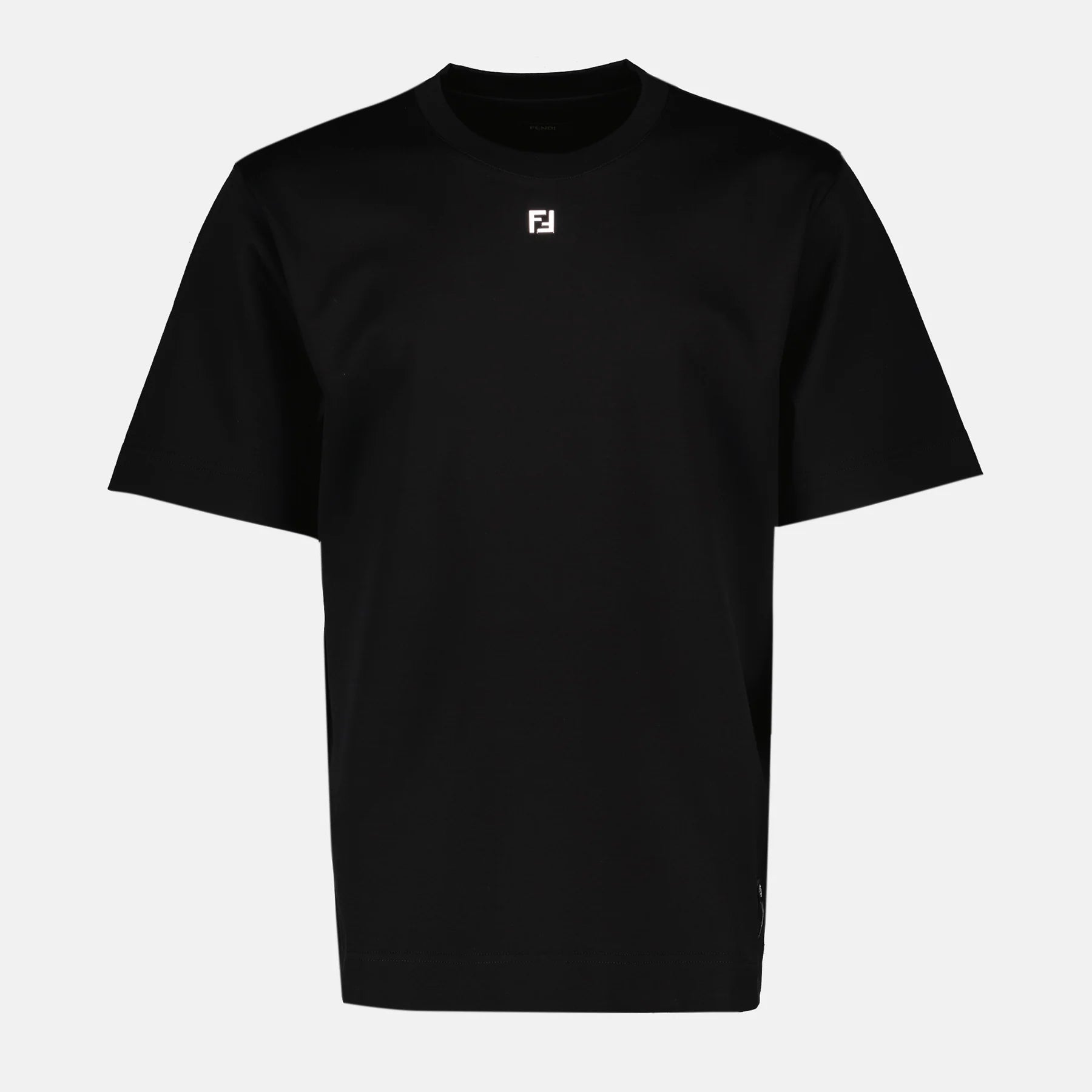 T-Shirt Nera Logo Centrale Metallico FF Fendi