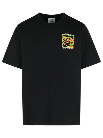 T-Shirt Nera Stampa Heat Map Retro Casablanca