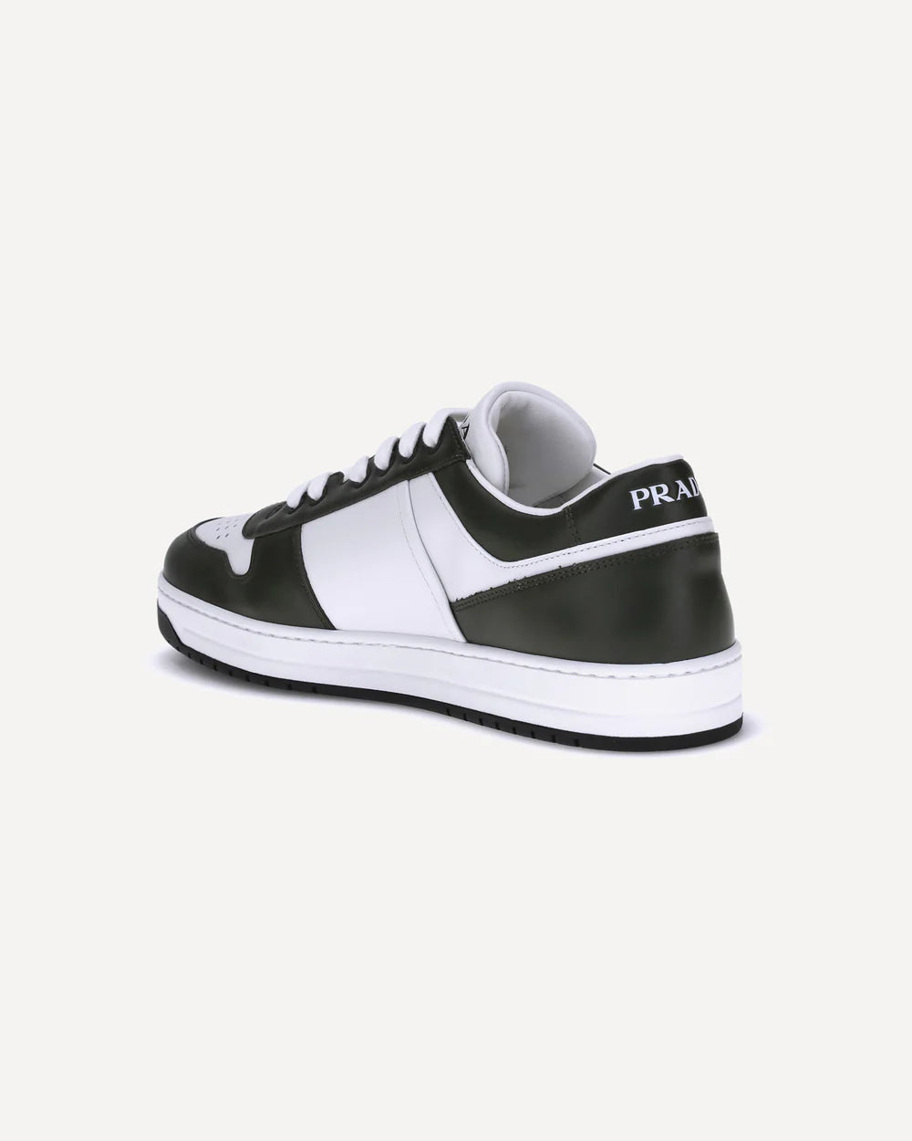 Sneakers Downtown Bianca e Militare con Placchetta Metallica Prada