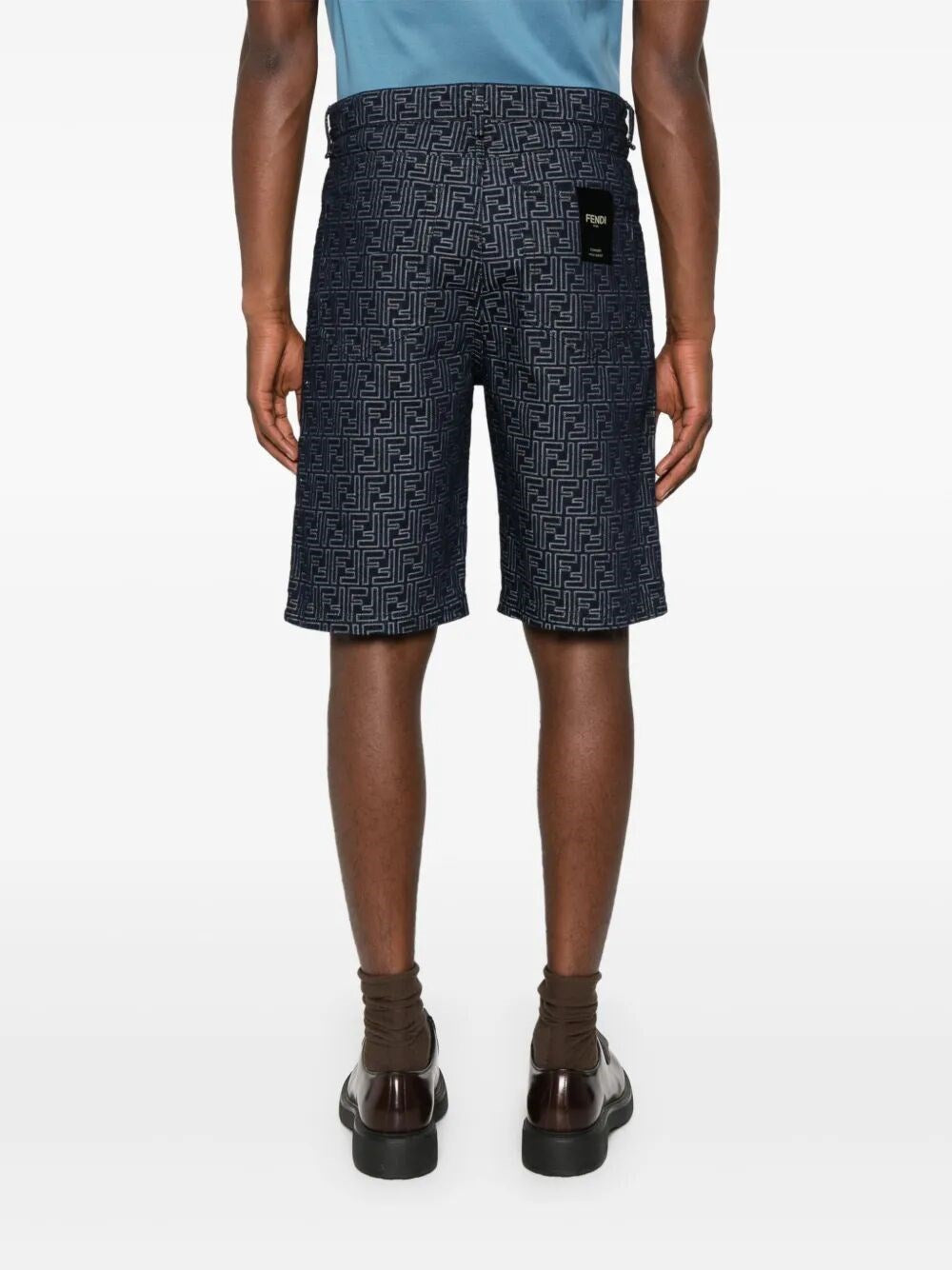 Shorts in Denim Logo All Over FF Fendi