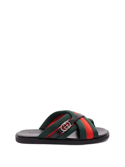 Sandali Neri in Pelle Fascia Multicolor e Logo Gucci