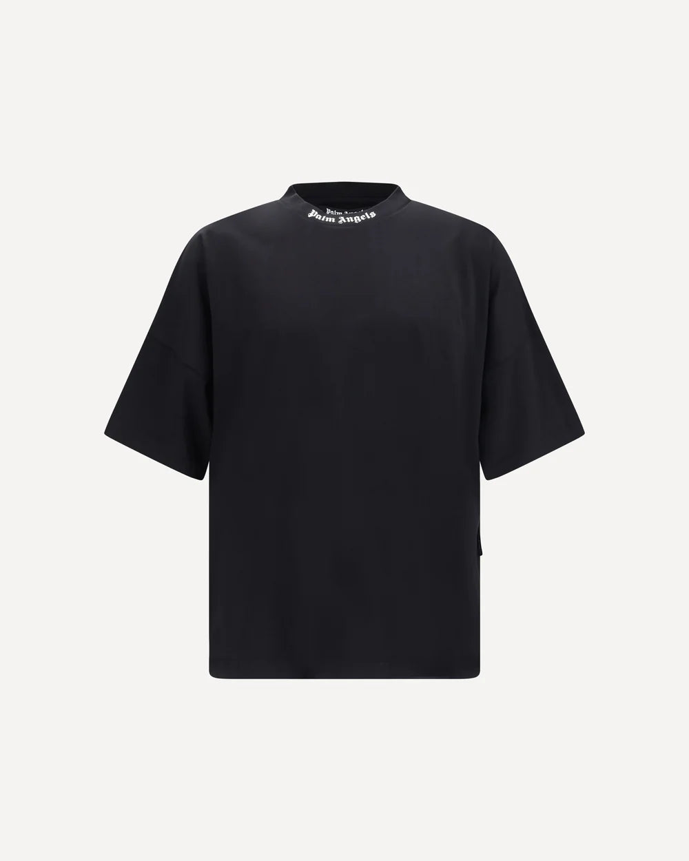 T-Shirt Nera Classic Scritta Logo Retro e Collo Palm Angels