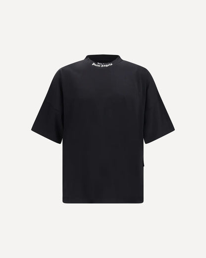 T-Shirt Nera Classic Scritta Logo Retro e Collo Palm Angels