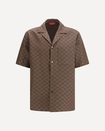 Camicia Bowling Marrone Logo GG Gucci