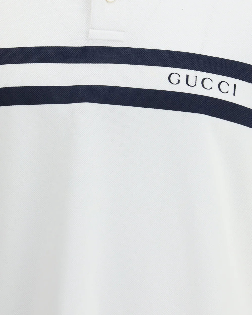 Polo Bianca Strisce e Scritta Logo Gucci