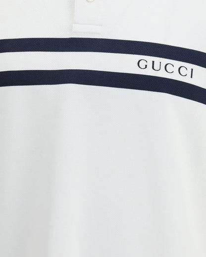 Polo Bianca Strisce e Scritta Logo Gucci