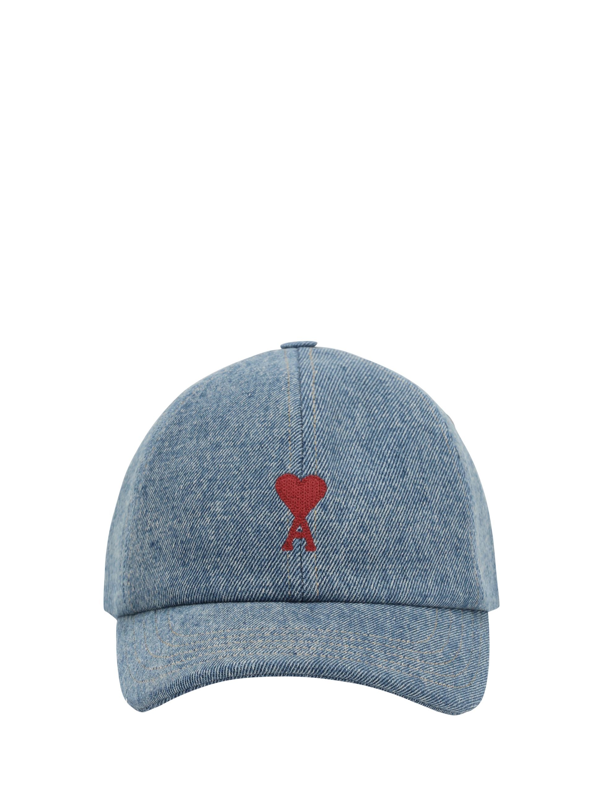 Cappello con Visiera in Denim e Logo Ami Paris