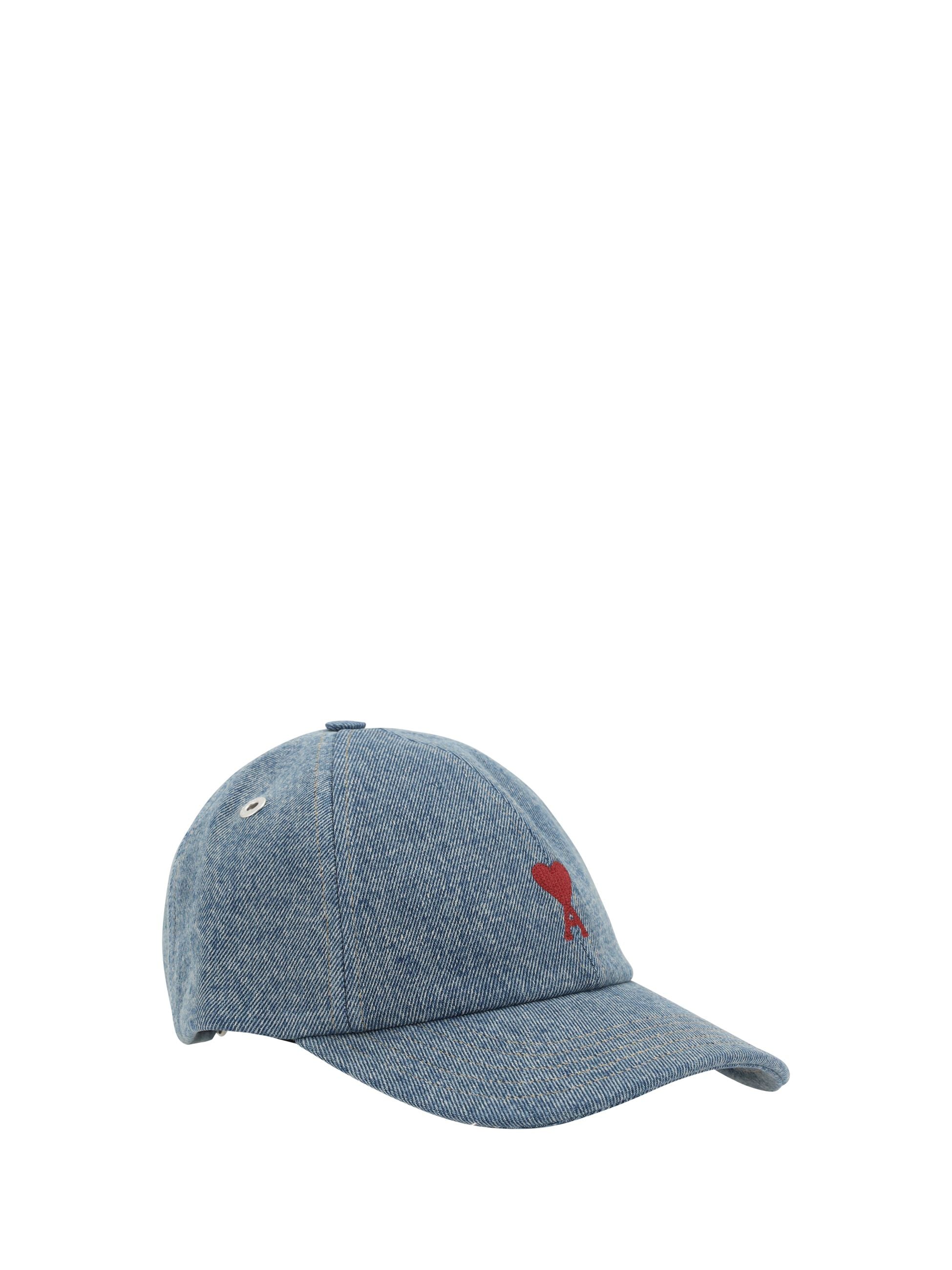 Cappello con Visiera in Denim e Logo Ami Paris