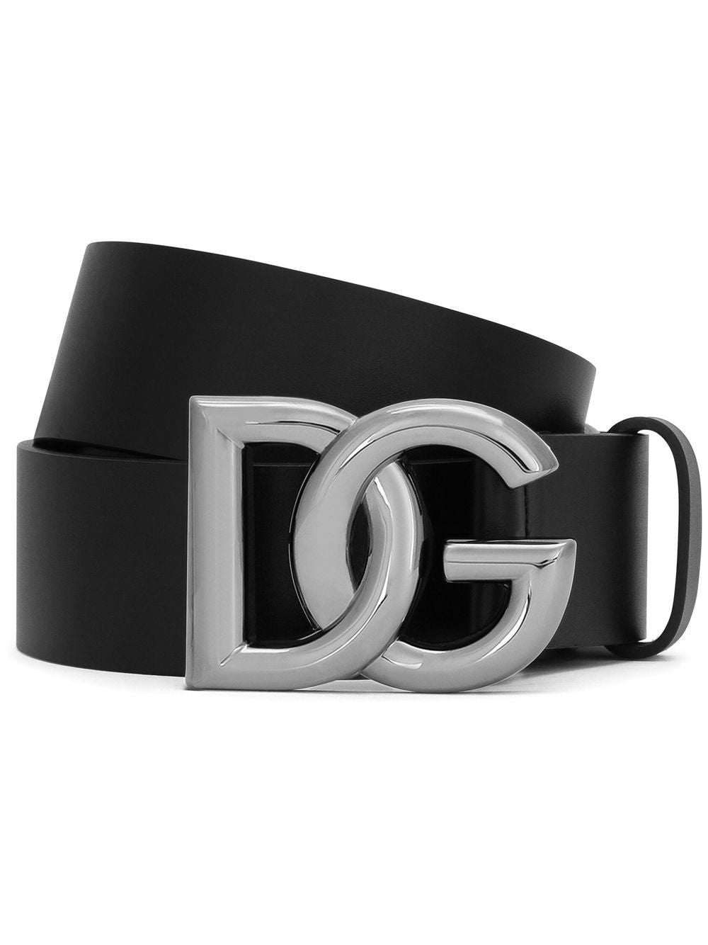 CINTURA NERA IN PELLE CON LOGO ARGENTO DOLCE E GABBANA